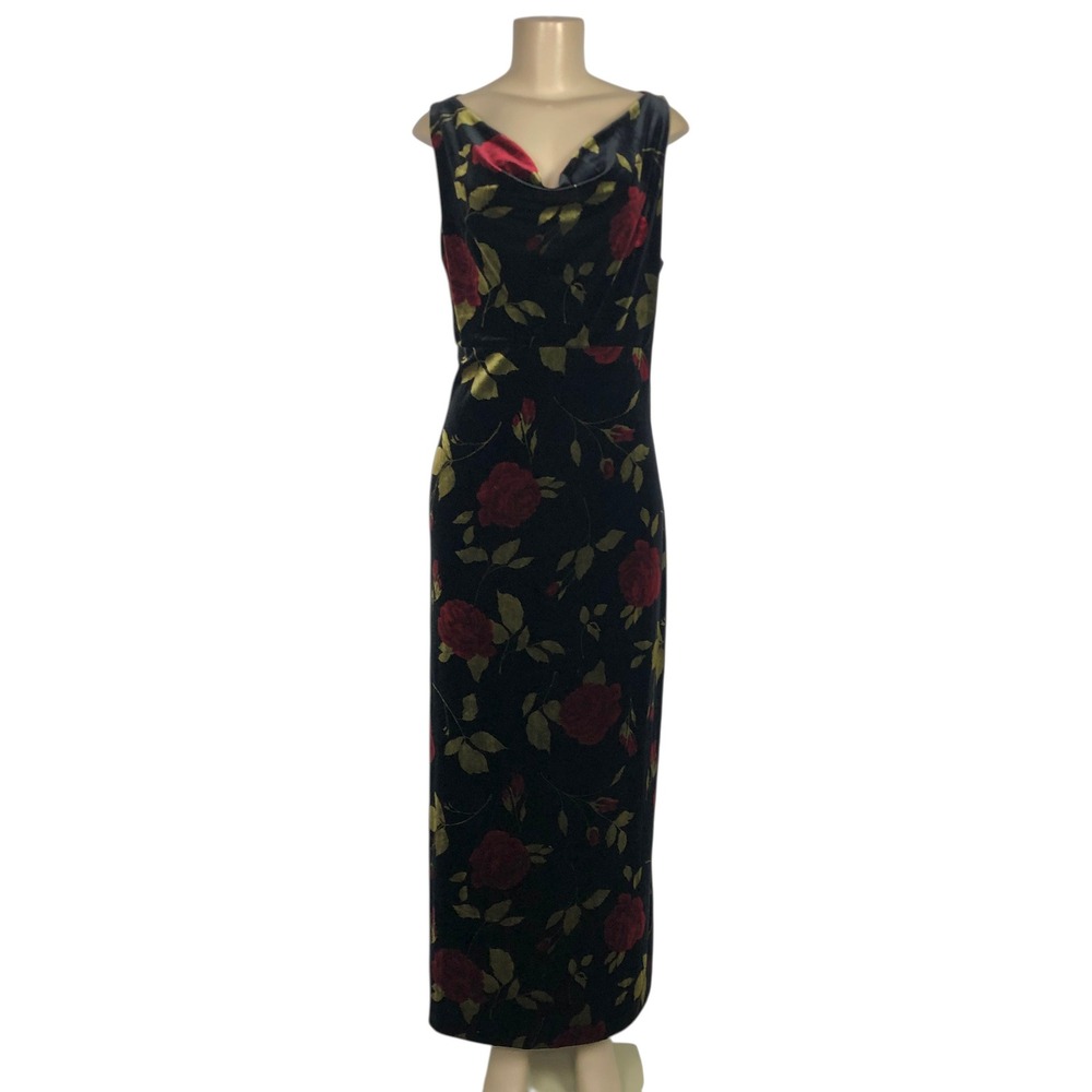 Vintage Studio JPR Floral Velvet Maxi Dress Gown Large Y2K Whimsigoth 90s Gothic